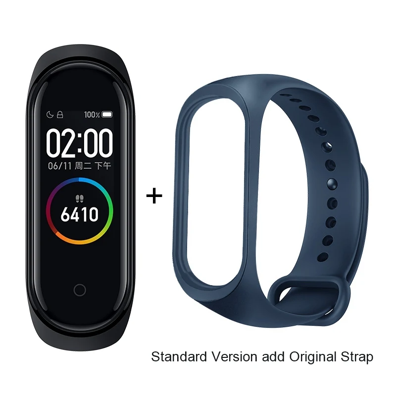 Xiaomi mi Band 4 смарт-браслет mi band 50 м Водонепроницаемость 2.5D Закаленное стекло цветной экран оригинальные часы мониторинг здоровья - Цвет: add Blue Strap