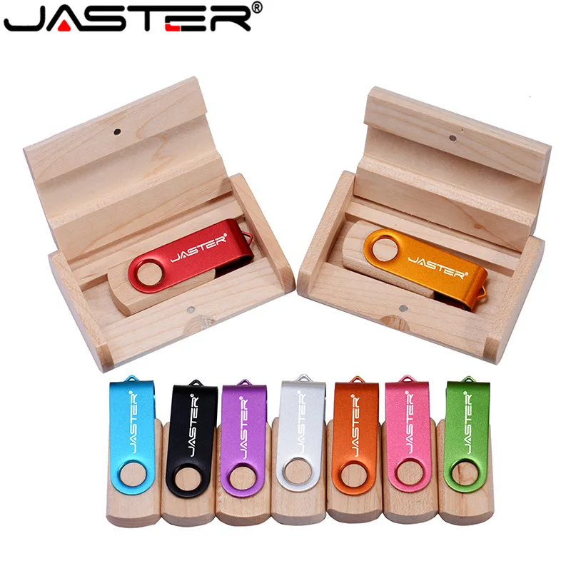JASTER поворотный USB флэш накопитель 4 ГБ 8 16 32 usb 2 0 ручка деревянная коробка