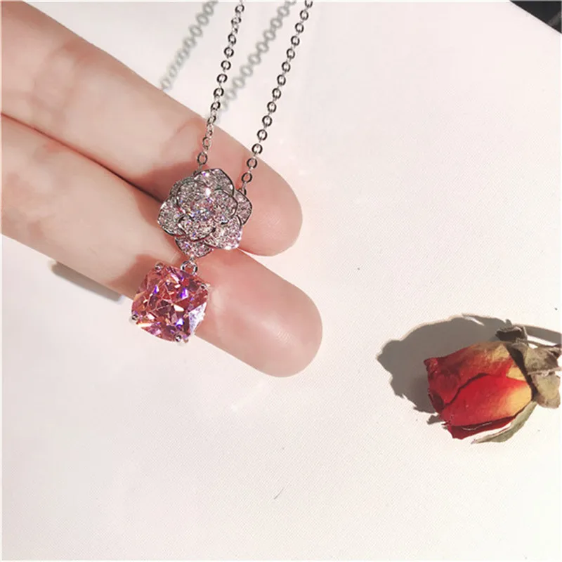 

Женское Ожерелье с кулоном в виде цепочки до ключиц из серебра 925 пробы с розовым фианитом