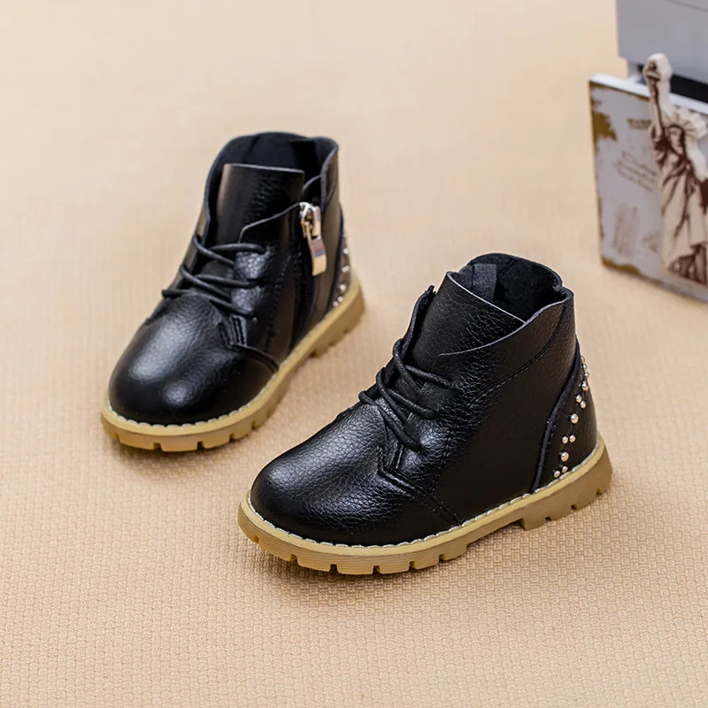 2015 зима новый мальчиков и девочек детей кожаные сапоги одиночные ботинки детская