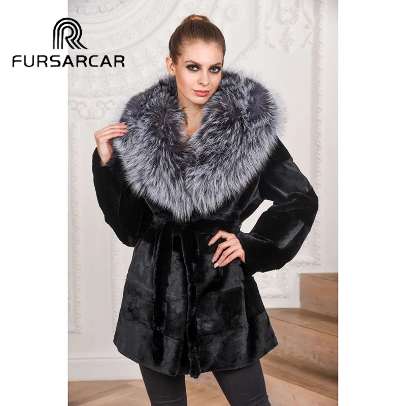 FURSARCAR Зима Новое поступление натуральный мех норковая шуба для женщин из