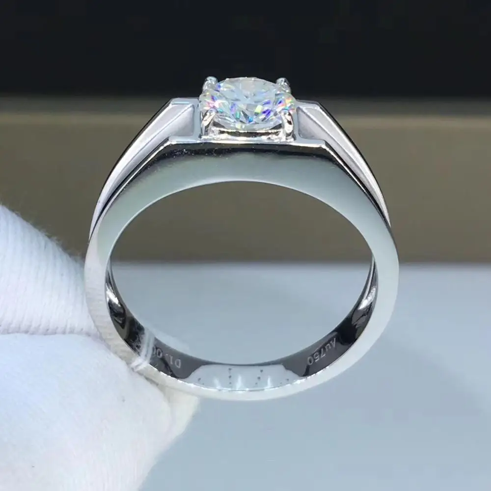 Круглое Кольцо из белого золота с муассанитом 1ct 6,50 мм D VVS роскошное кольцо с муассанитом Weding для мужчин