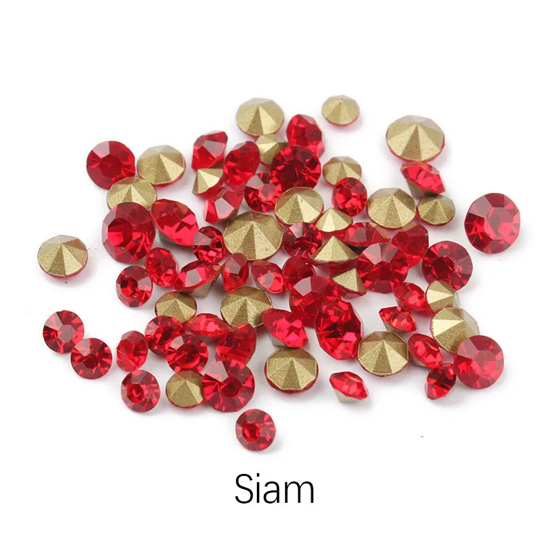 Siam Новые Круглые конические Стразы для дизайна ногтей, 100 шт., супер блестящий стеклянный кристалл, сделай сам, 3D для одежды, сумки, украшения для ногтей - Цвет: Siam