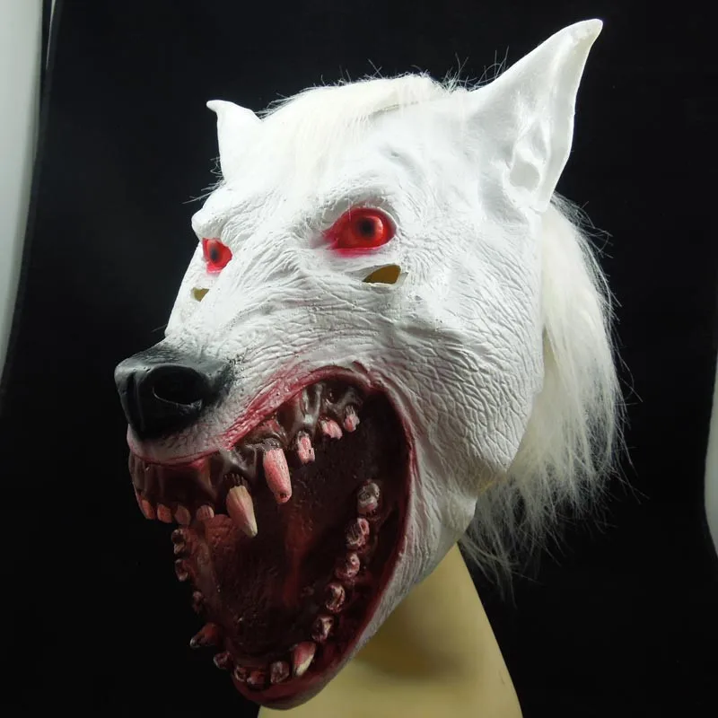 Страшная белая голова волка страшная маска на Хеллоуин Вечерние Маски красный