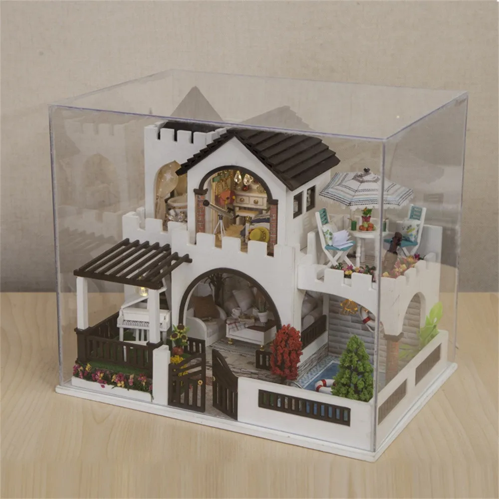 Рождественский подарок милый мультфильм 3D деревянные DIY Миниатюрные домики мебель светодиодный Дом головоломка украшения творческие подарки