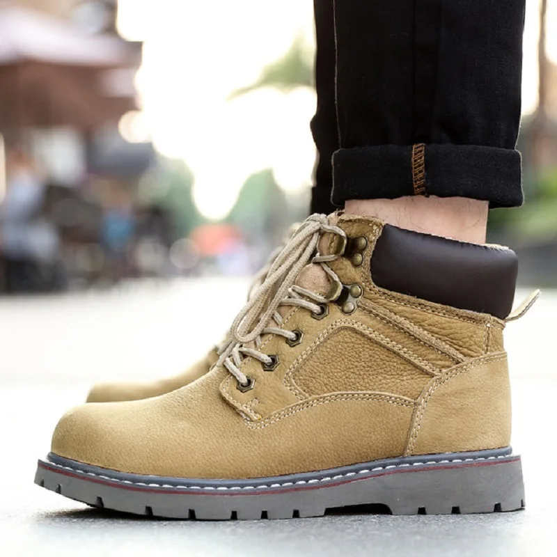 Мужские уличные треккинговые ботинки из натуральной кожи на шнуровке с