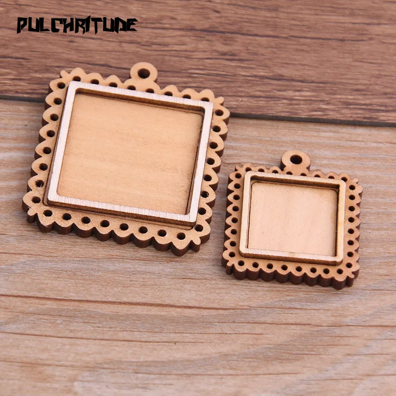 

4pcs/lot 20/30mm Inner Size Wood color Square Wood Cabochon Base Setting Charms Pendant Necklace Findings