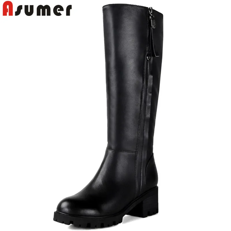 ASUMER/черные модные сапоги до колена женские из искусственной и коровьей кожи на