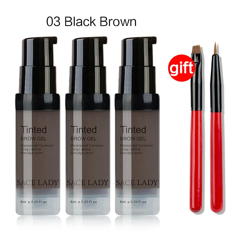 03 Black Brown Set SACE LADY Купить получить 1 подарок 3 набор тентов для бровей водостойкая хна гель-Кисть для макияжа Набор крема для бровей Макияж КРАСКА усилитель косметика - Цвет: 03 Black Brown Set