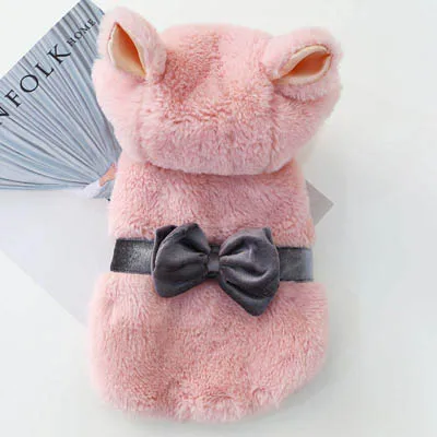 Pink Розовая Одежда для собак корейское йоркширское платье для девочек в форме пуделя, зимнее теплое пальто-пачка с поводком, с бантом для чихуахуа, плюшевого маленького щенка - Цвет: Pink