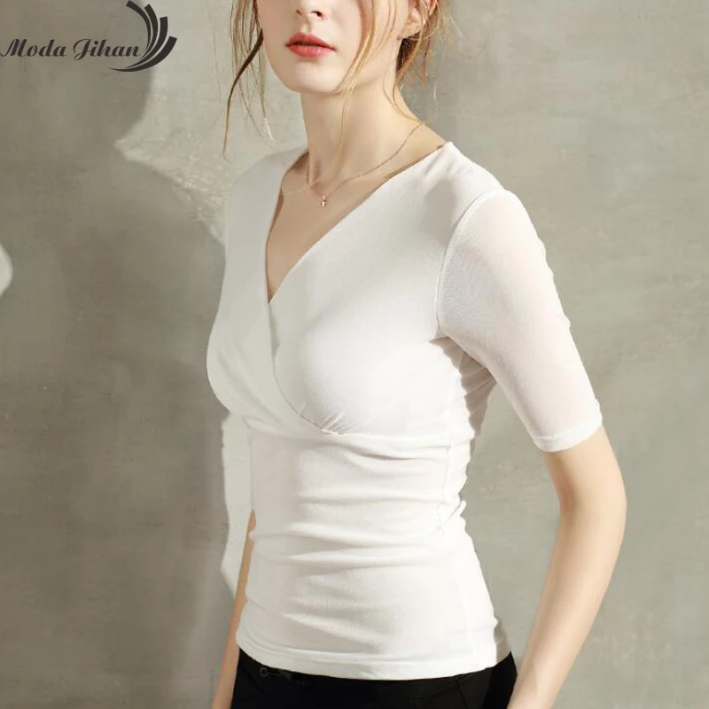 Moda Jihan женские рубашки с коротким рукавом растягивающаяся сетчатая нижняя