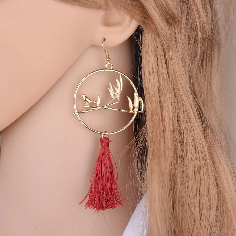 GEREIT Trendy Jewelry 2 Colors Bohemian Ethnic Bird Animal Long Tassel Earrings For Women Accessories Brincos Costume Bijouterie | Украшения