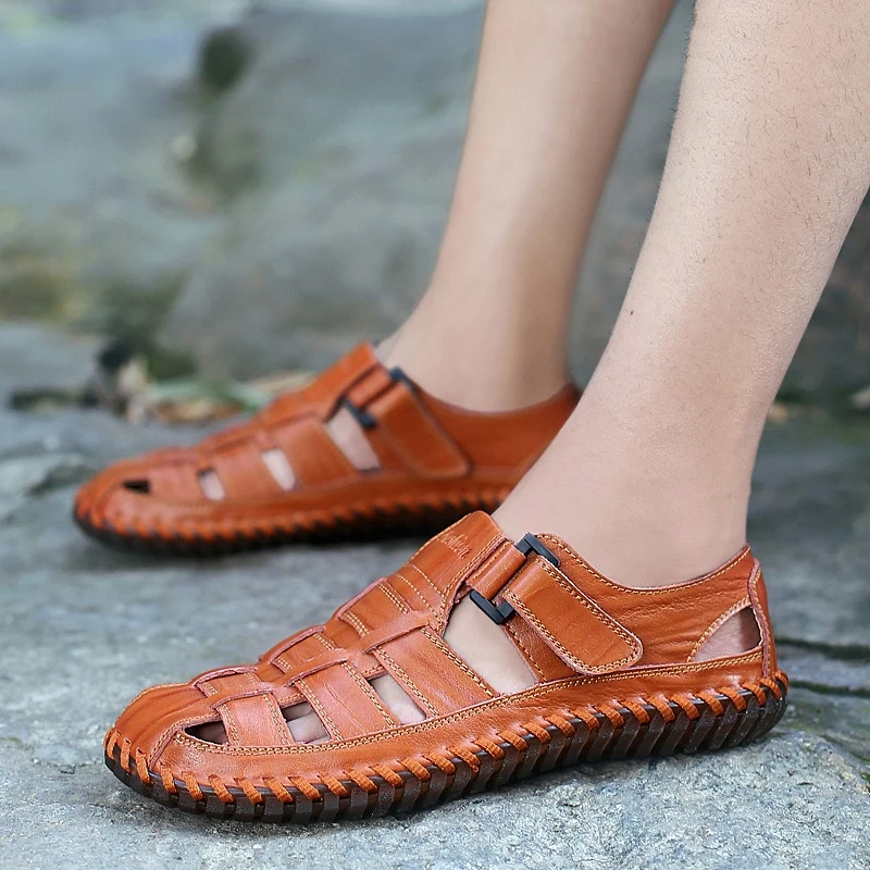 2018 летние мужские кожаные сандалии ручной работы размер 38-47 дышащая повседневная