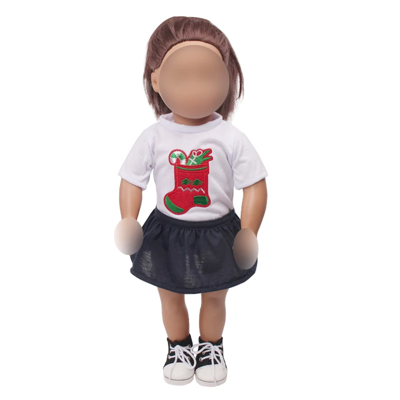 

New Christmas shirt skirt doll clothes fit 18 inch Girl dolls and 43-cm baby dolls clothes accessories c671