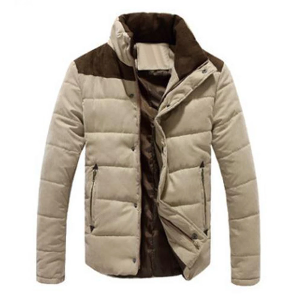 Men Winter Plus Size Color Block Stand Collar Thick Parkas Coat Casual Jacket | Мужская одежда