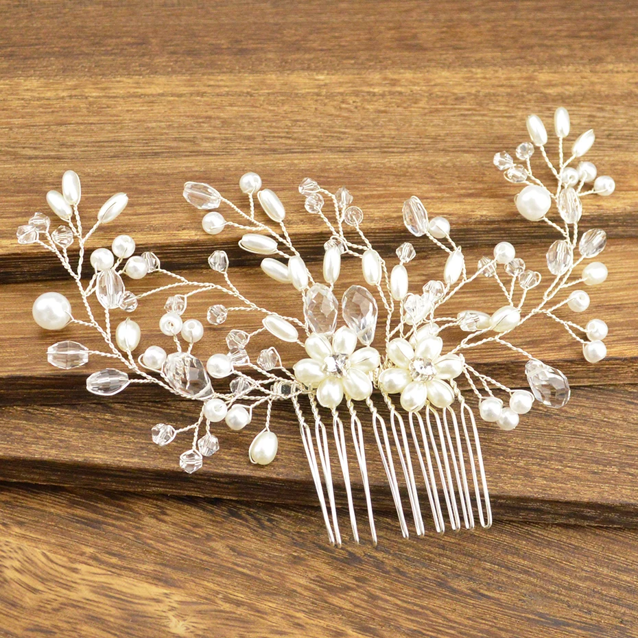

Princess Pearl Head Comb Hair Clip Baroque Bridal Wedding Rhinestone Hair Comb Pearl Hair Accessories Fashion Handmade Headwear