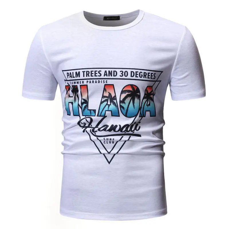 

Casual Beach T-Shirt Men Coconut tree print Short sleeve Hawaiian T Shirts Men Tops Tees O-Neck Summer Loose