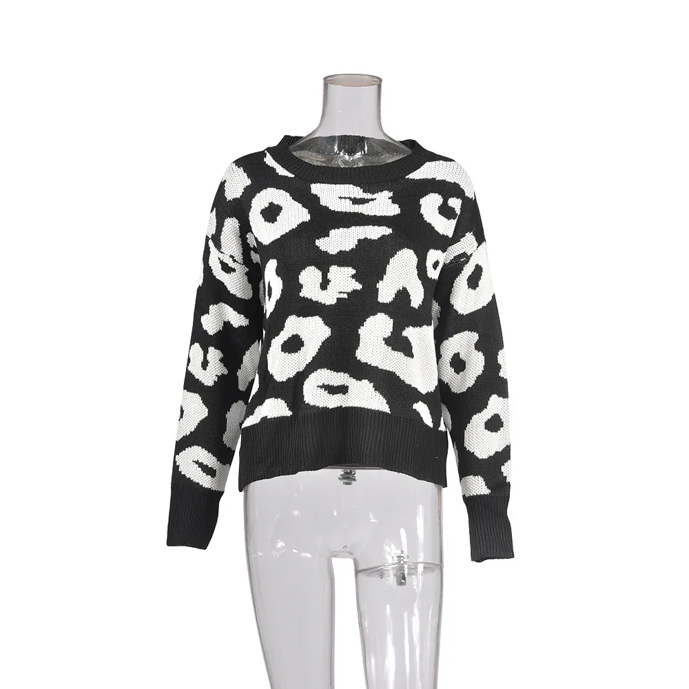 2018 осенне-зимний женский вязаный свитер с леопардовым принтом Женский пуловер