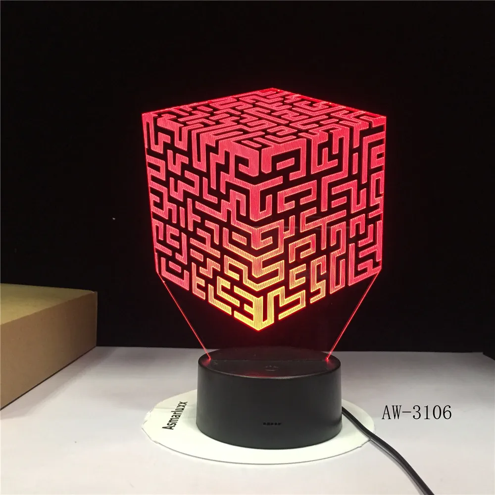 Лабиринт 3d лампа дистанционное управление сенсорный цветной светодиодный ночник Luminaria De Mesa Luminaria цвета настольные лампы GX-3106