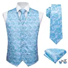 Дизайнерский мужской модный синий жаккардовый тканый костюм Barry.Wang с пейсли-рисунком из 100% шелка жилет платок галстук жилет костюм запонки