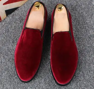 New 2020 Velvet Men Loafers Luxury Brand Shoes Slip on Pointed Toe Party Wedding Fashion Black Green Wine Red | Обувь