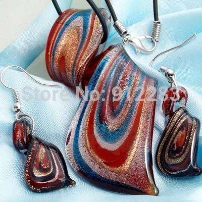 Красный витой лэмпворк кулон из венецианского стекла набор колье и сережек 6