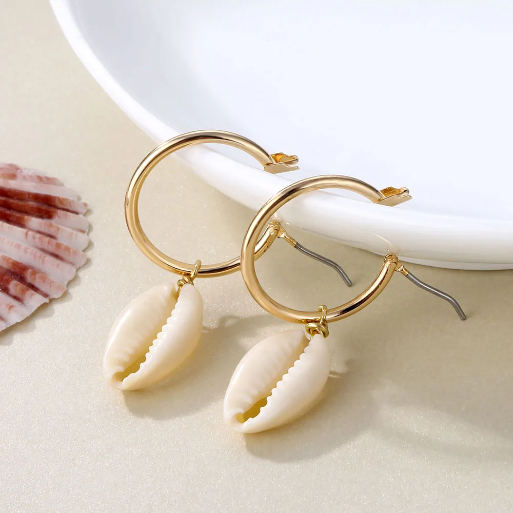 Новинка Морская раковина кулон серьги золотого цвета массивные для женщин