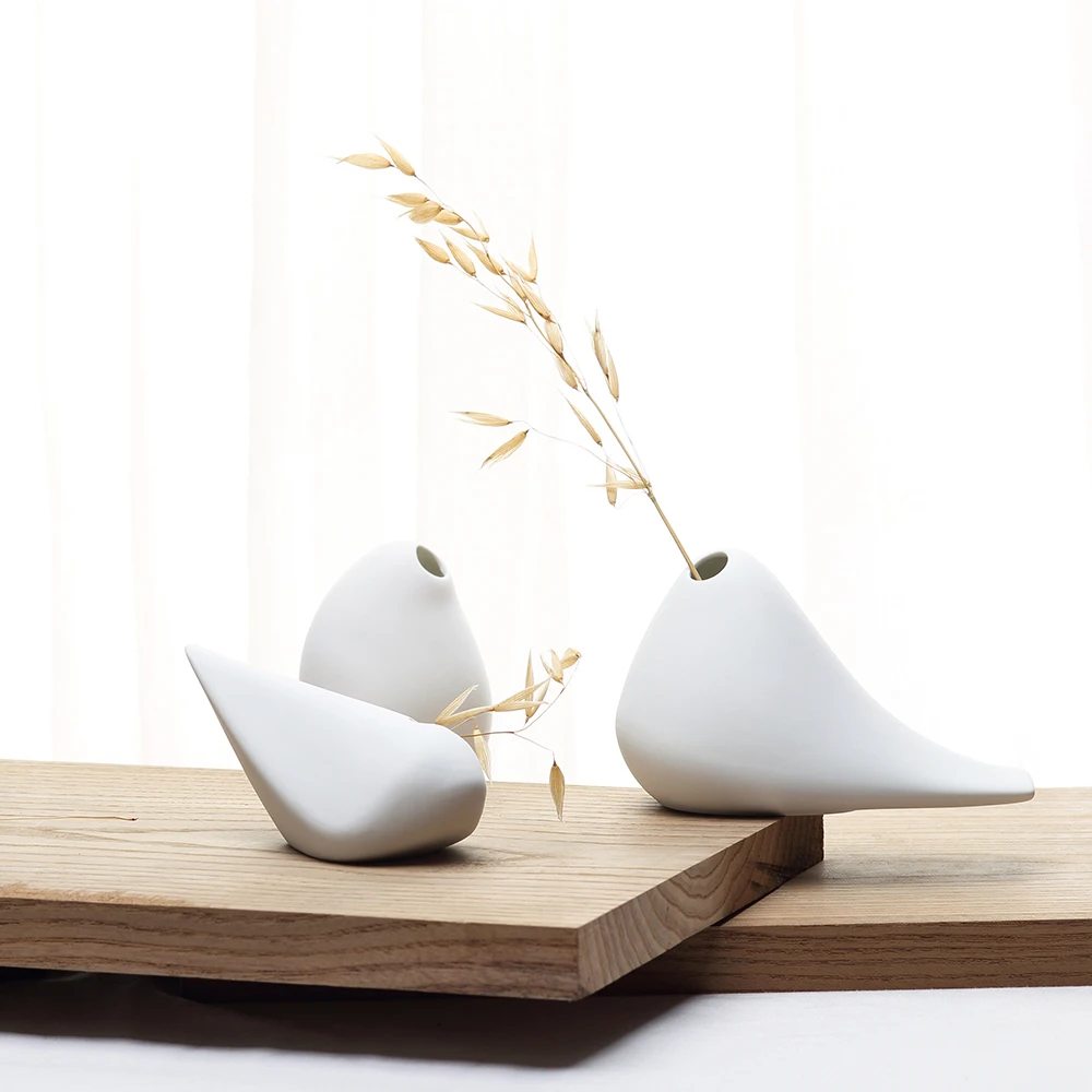 

Novel Ceramics Abstract Birdie Flower Vase Set Pottery Jardiniere Craft Ornament Accessories for Home Decor and Art Collection