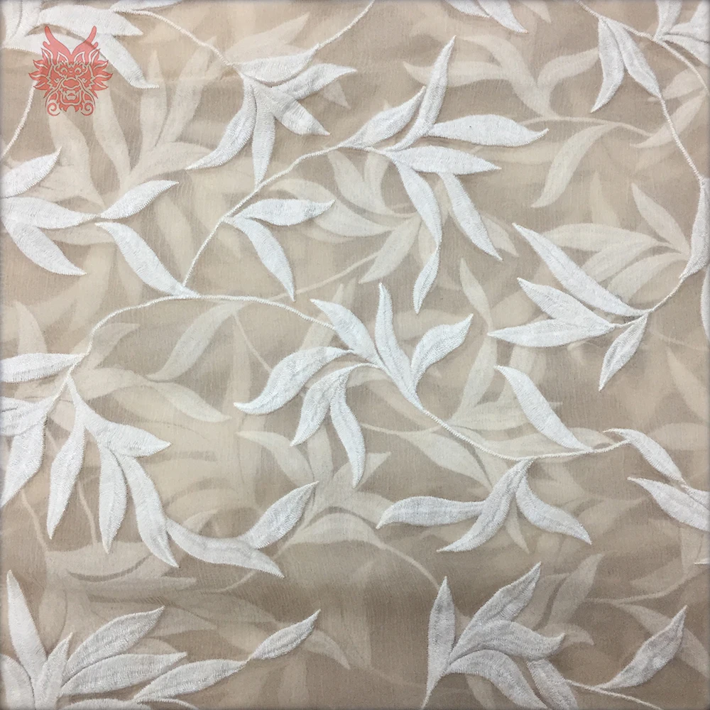 Хлопок белые листья вышивка розовый натуральный шелк ткань одежда для платья tissu