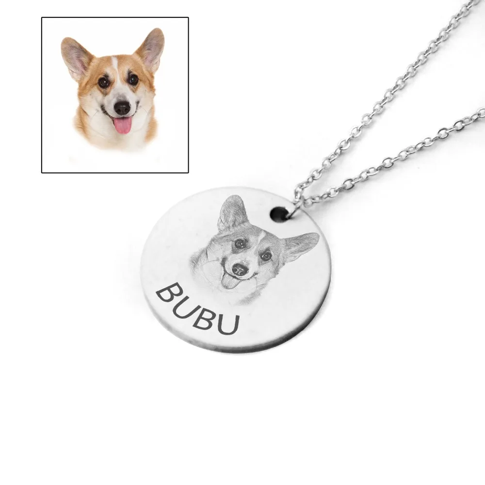 Ожерелье для домашнего питомца на заказ с фото имя собаки ювелирное изделие ожерелье с памятью для питомца гравировка ожерелье с фото портр...