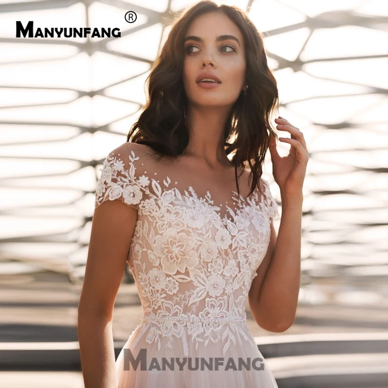 Vestidos De Novia Boho свадебный наряд Sheer шеи Кружева Аппликации кружевное свадебное платье пуговицы сзади платье невесты