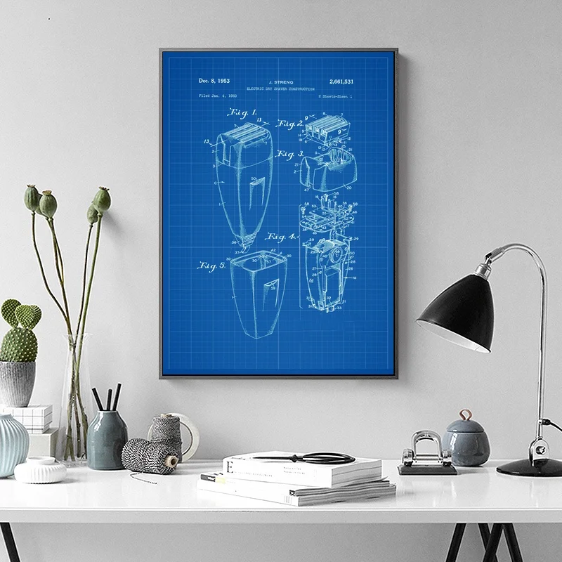 Electric Shaver Patent Poster Wall Art Paint Wall Decor Canvas Prints Canvas Art Poster Oil Paintings No Frame