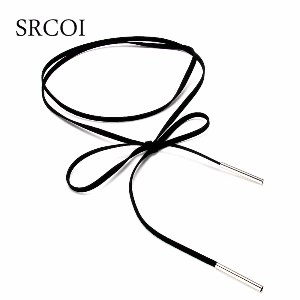 SRCOI DIY черная струнная обертка Колье женское замшевое кожаное веревка галстук чокер длинное ожерелье сексуальные бархатные ленты Чокеры в готическом стиле