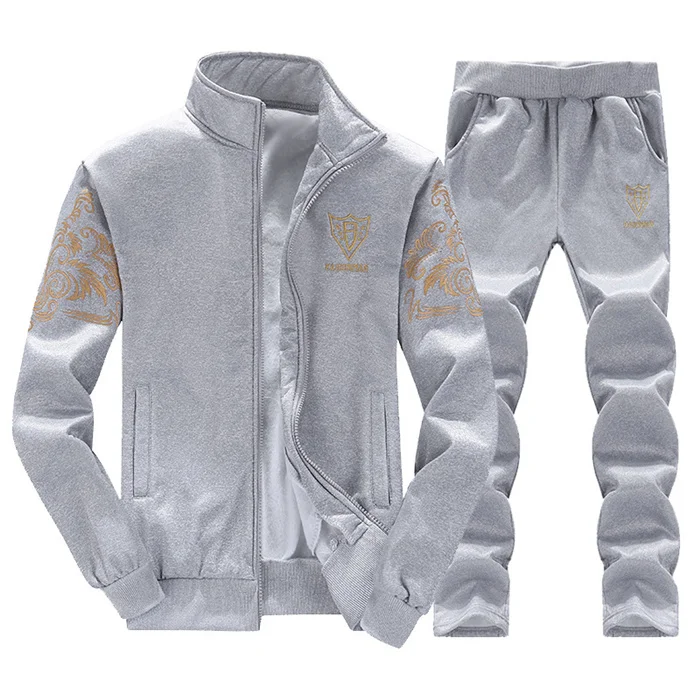 em116 gray Мужские спортивные костюмы с брюками комплект для спортзала из плотного флиса Мужская осенняя одежда из двух частей повседневный спортивный костюм спортивная одежда спортивные костюмы - Цвет: em116 gray