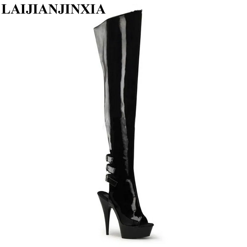 LAIJIANJINXIA Hot Women nightclub Party boots, 15 cm high heels Platform Thin Heels Boots buckle Dance Shoes