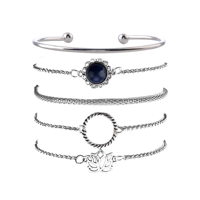 Trendy Jewelry Lotus Simple Bracelet Temperament Flower Chain Five-piece Set Hand Festival Gift Girls Day | Украшения и