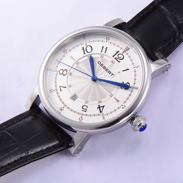 Модные Классические мужские механические часы DEBERT с белым циферблатом и датой
