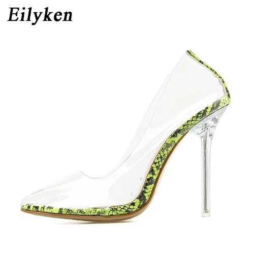 Green Eilyken/женские туфли-лодочки; коллекция года; прозрачные туфли на очень высоком каблуке; пикантные свадебные туфли с острым носком без застежки; женские туфли-лодочки на тонком каблуке - Цвет: Green