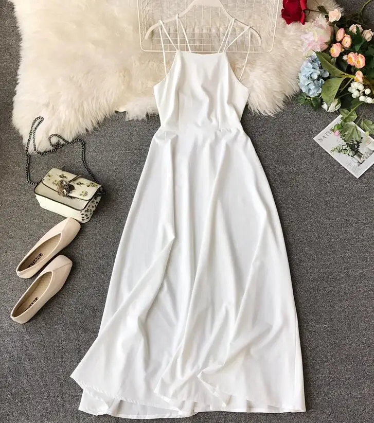 Women's summer cross belt backless dress female sexy sleeveless beach vacation chic TB573 | Женская одежда