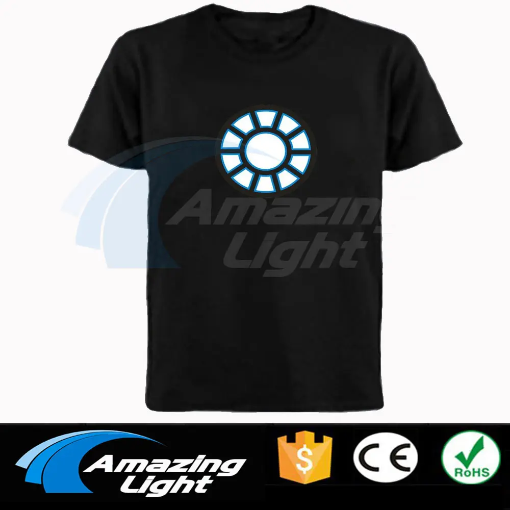 Супер качество дизайн железный человек светодиодный T-Shirt EL T-Shirt 6 видов конструкций для вечерние с использованием светодиодный футболки
