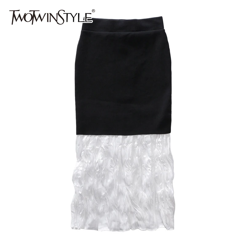 Юбка TWOTWINSTYLE Женская эластичная с высокой талией облегающая рюшами средней длины