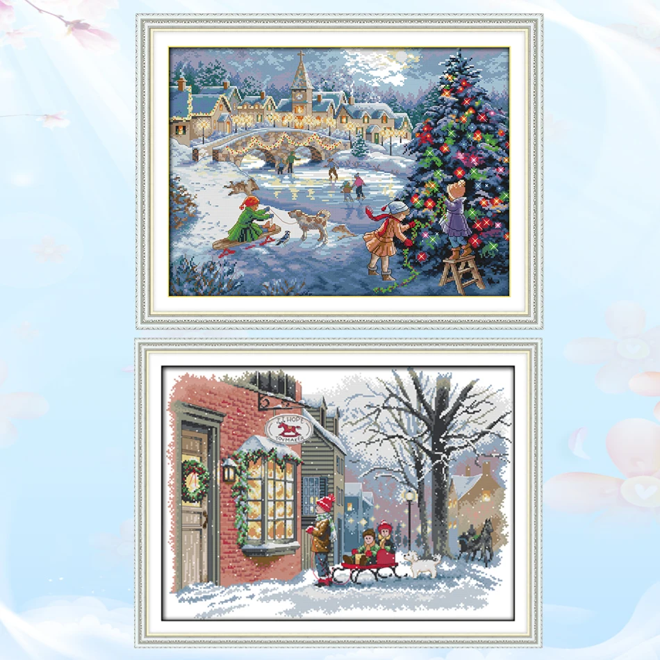 Joy Sunday рождественские пожелания Набор для вышивки крестиком тканью с принтом