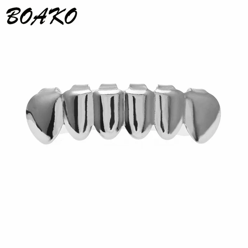 Silver Bottom BOAKO, Золотая решетка, решетка для зубов, гриль, хип-хоп, мужские верхние и нижние грили, зубной рот, панк, зубные колпачки, рэппер, косплей, украшения для тела - Окраска металла: Silver Bottom