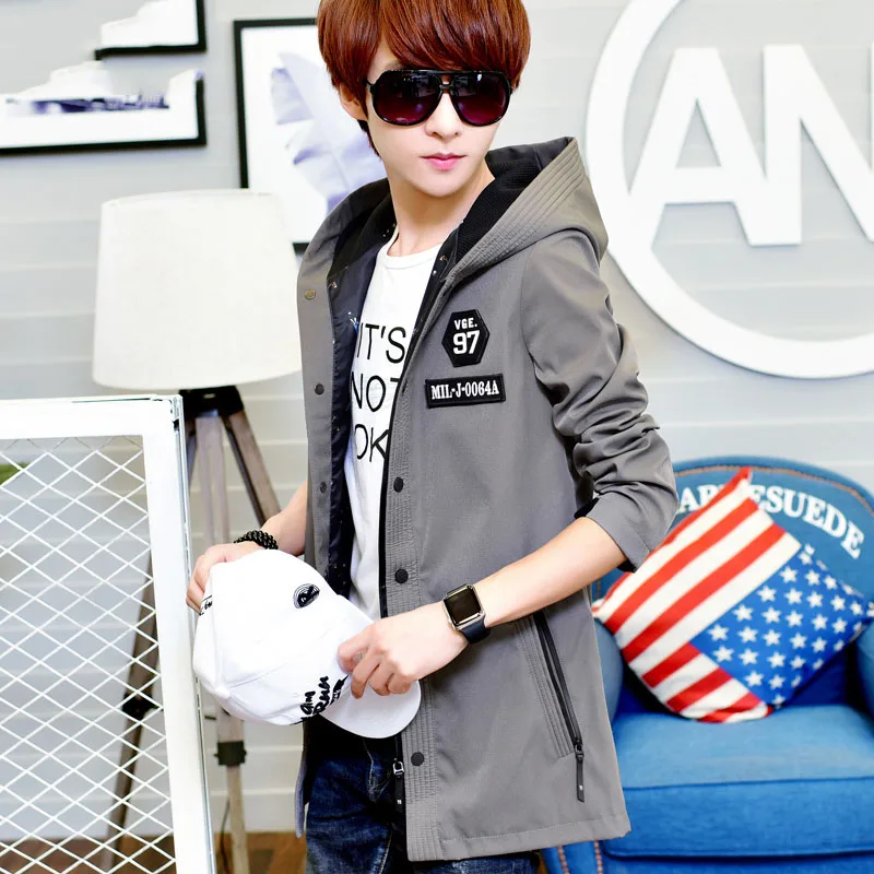 

New arrival fashion letter print trench coat students boys hooded jacket outerwear 2019 autumn winter