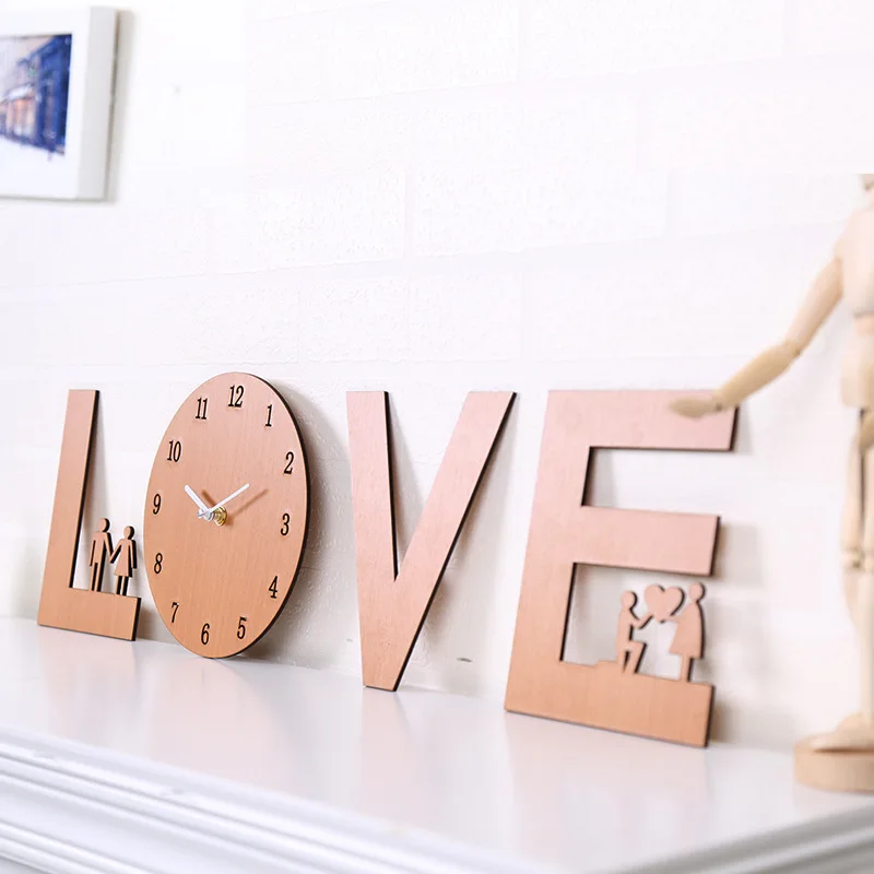 

Creative Wall Clock Living Room Mute Charts Love Art Personality Round Simple Brief Style Wooden Decor Large Unique Digital