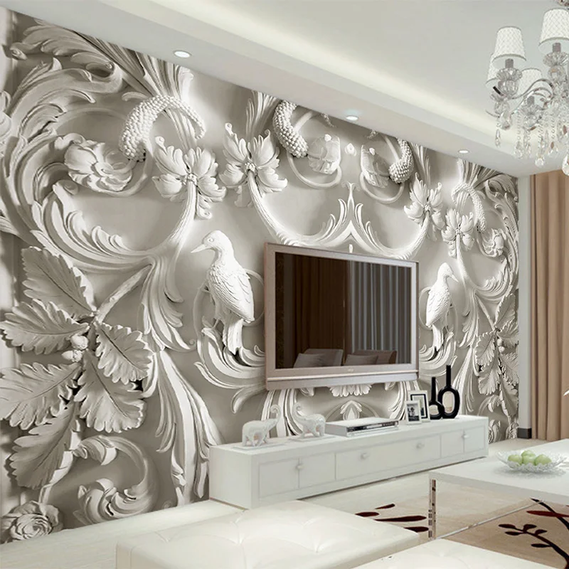 Classical White European Style Relief 3D Stereoscopic TV Background Wall Murals Living Room Hotel Interior Home Decor Wallpapers |