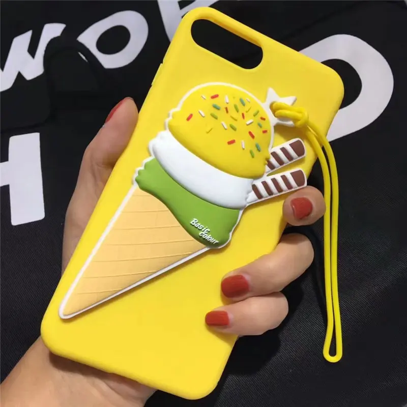 3D Silicone Ice Cream Cell Case for iPhone6 6s 6Plus 6sPlus 7 7Plus Shockproof with Lanyard Ready Soft Cover Stock Free Shipping |