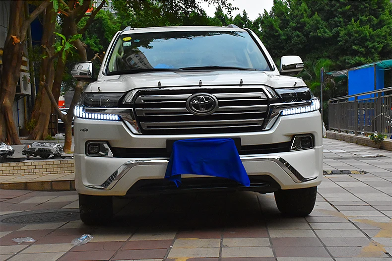 Автомобильный Стильный чехол на голову для Toyota LAND CRUISER LC200 фары- светодиодный фары DRL Объектив Двойной Луч Биксенон HID