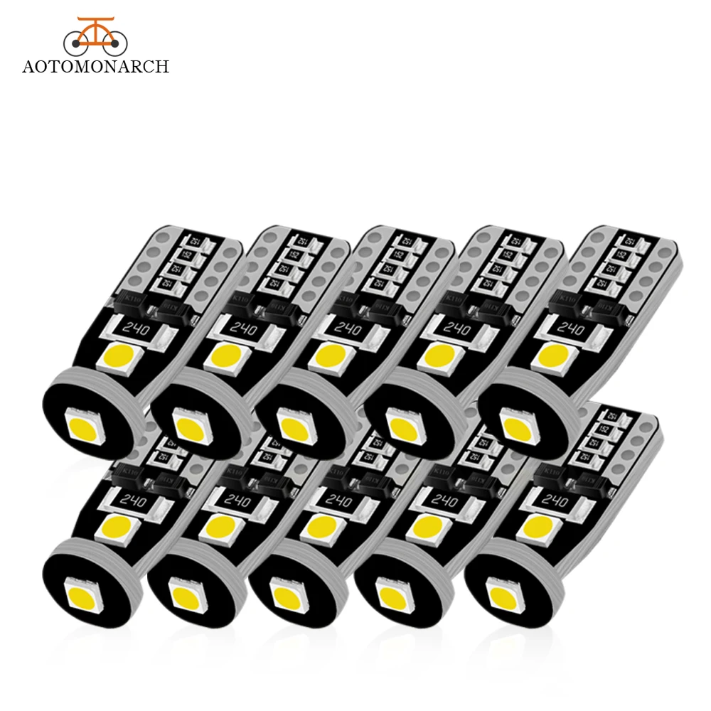 AOTOMONARCH 10 шт. T10 светодиодный Белый 3 smd светильник для автомобиля W5W 194 168 CANBUS лампы
