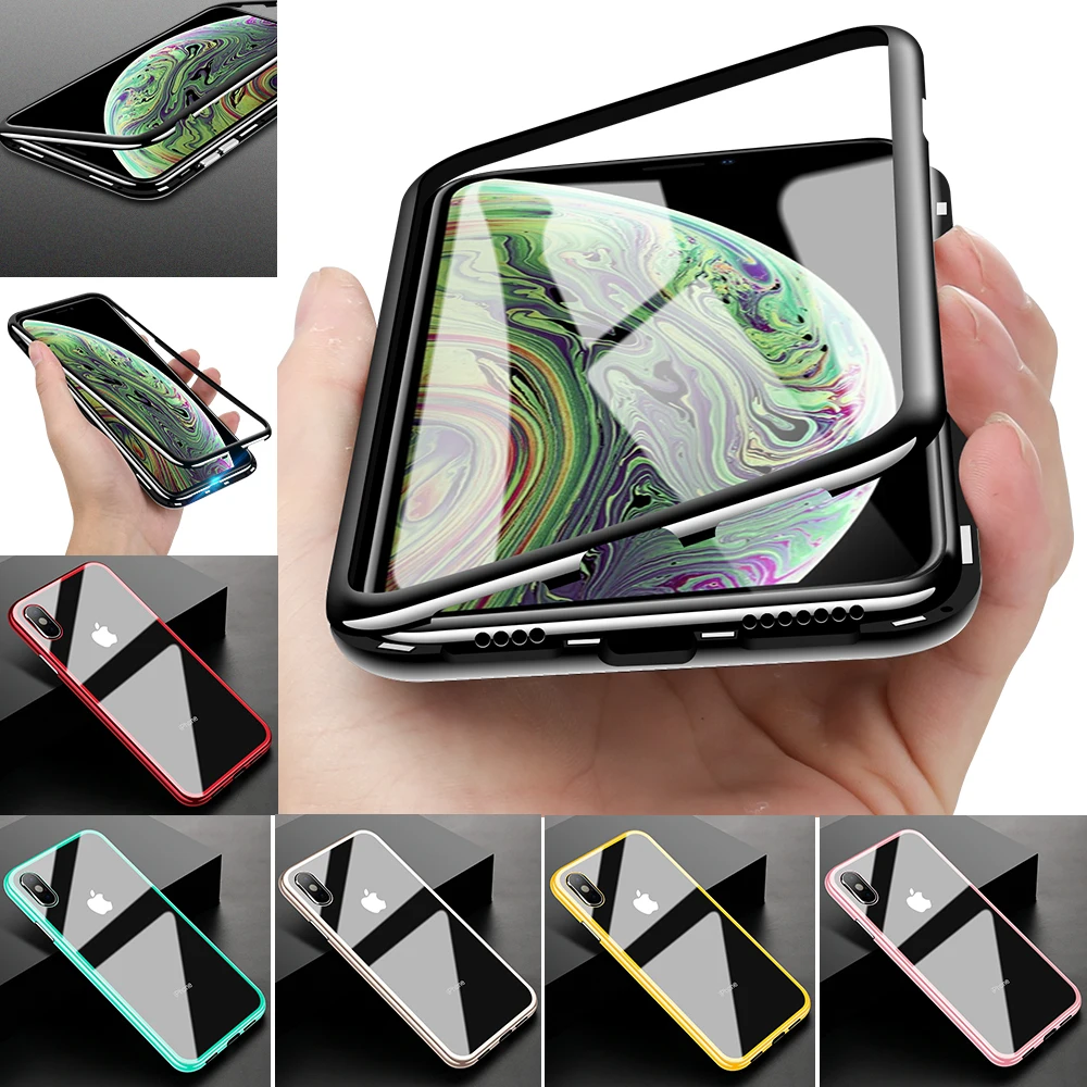 Магнитный адсорбционный флип-чехол для iPhone XR XS макс. закаленное стекло Жесткий